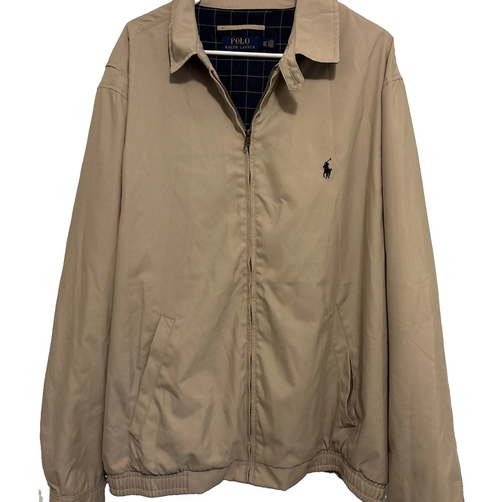 VINTAGE 90s Polo Ralph Lauren Bi-Swing Zip Jacket Tan Men's XLT PLAID LINING